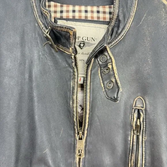 Top Gun Leather Jacket Mens XXL Distressed Moto Aviator Vintage Aviation - Picture 13 of 16